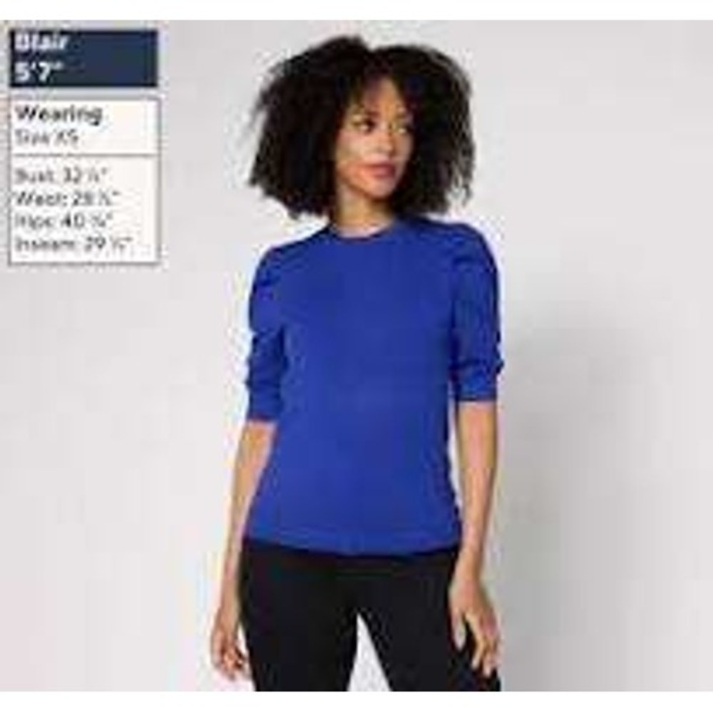 RM Studio x Rebecca Minkoff Plus Size 1X Sweater Blue Ruched Short Sleeves Knit